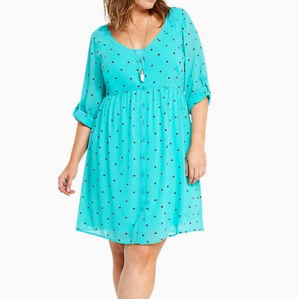 TORRID HEART PRINT CHIFFON SHIRT DRESS 3x